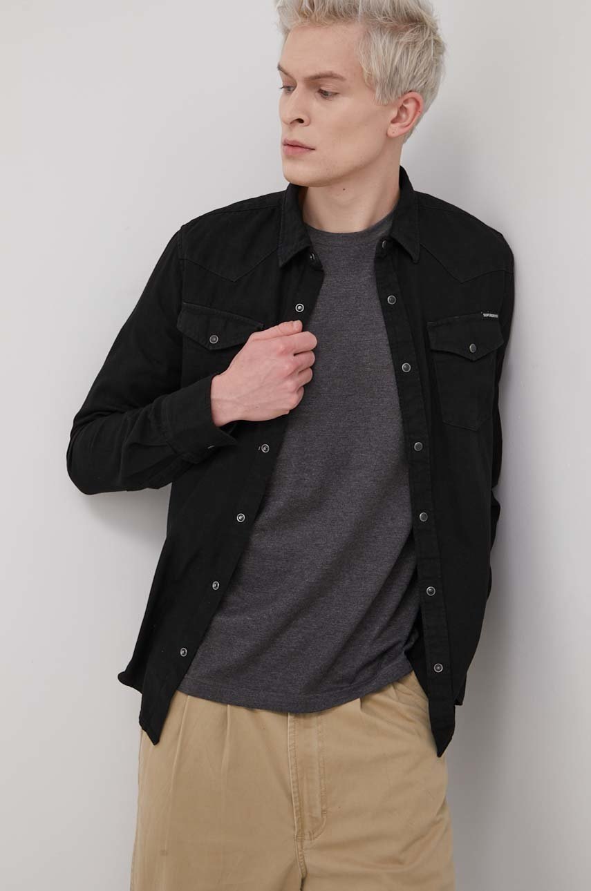 

Вельветовая рубашка Superdry мужская цвет чёрный regular классический воротник