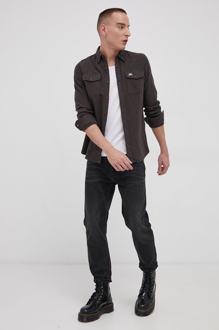 

Бавовняна сорочка Superdry чоловіча колір сірий regular комір button-down