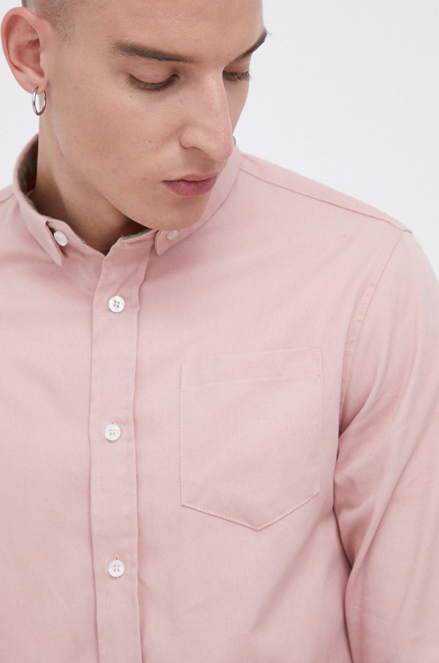 Brave soul cămașă din bumbac bărbați, culoarea roz, cu guler button-down, regular
