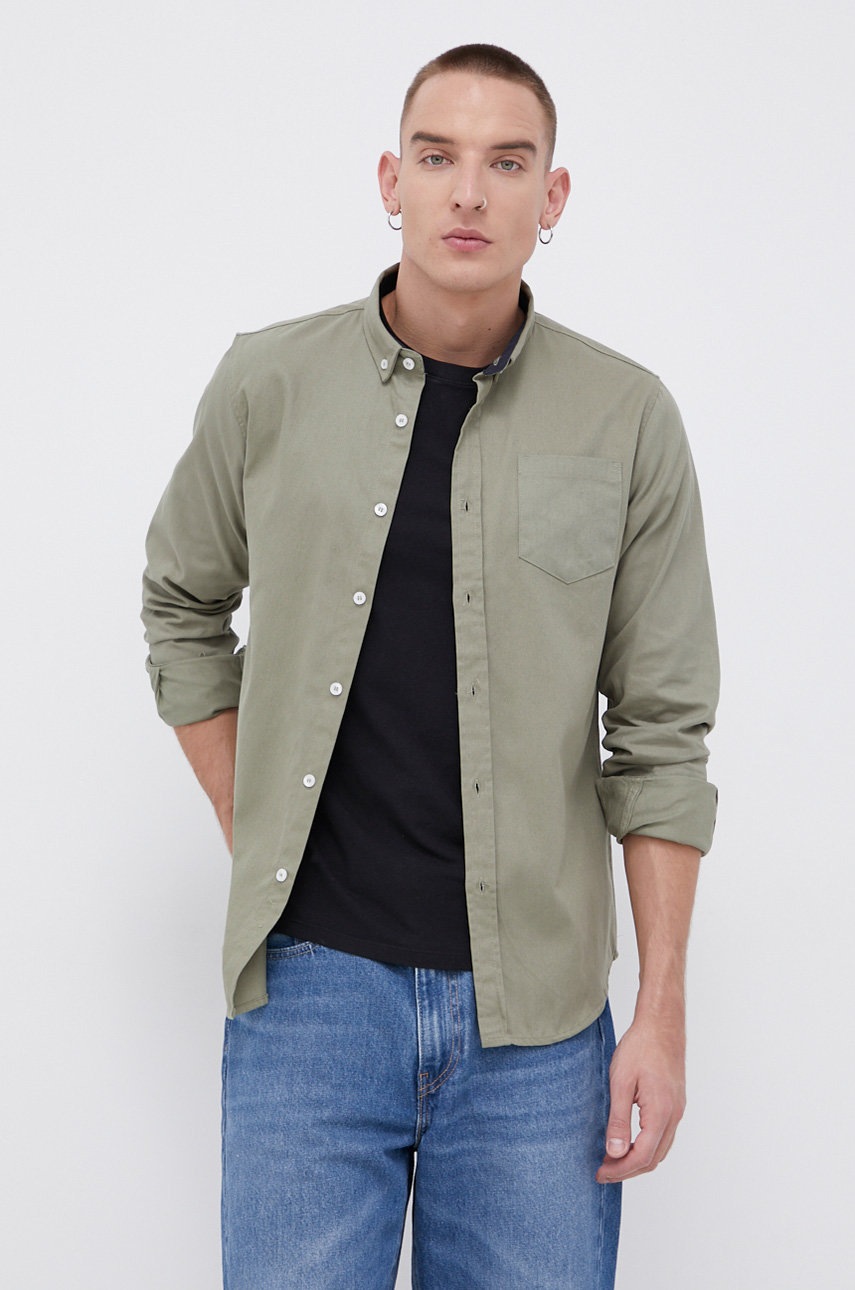 

Памучна риза Brave Soul мъжка в зелено със стандартна кройка с яка с копче, Зелен