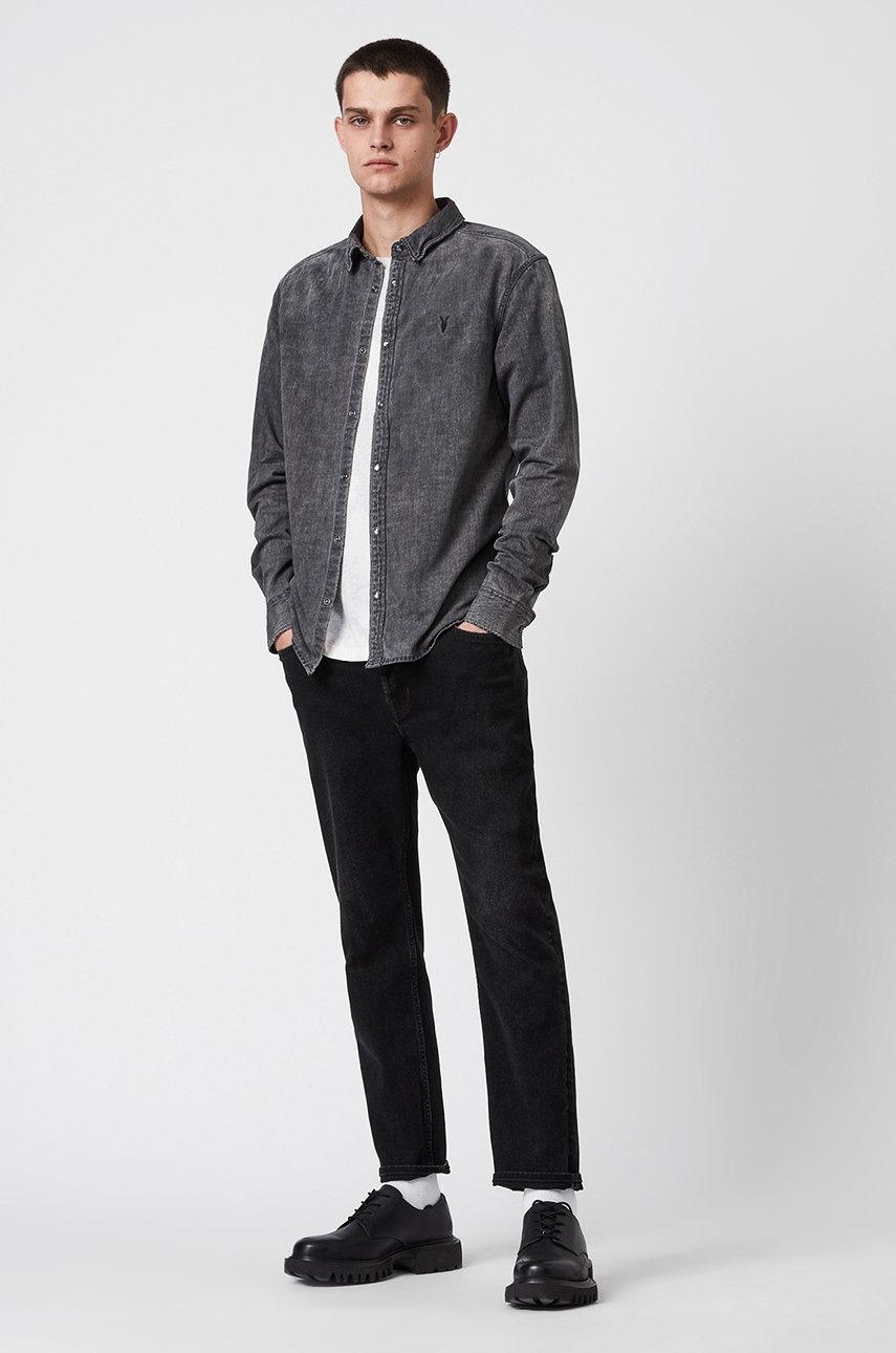 

Хлопковая рубашка AllSaints мужская цвет серый regular классический воротник