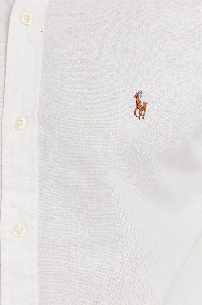 

Хлопковая рубашка Polo Ralph Lauren мужская цвет белый slim воротник button-down