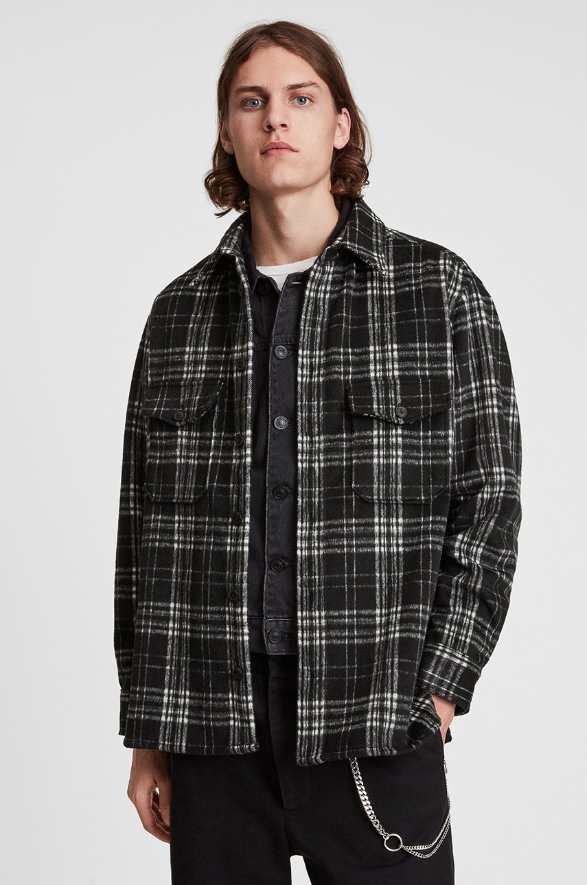 

Риза AllSaints мъжка в черно със стандартна кройка с класическа яка, Черен