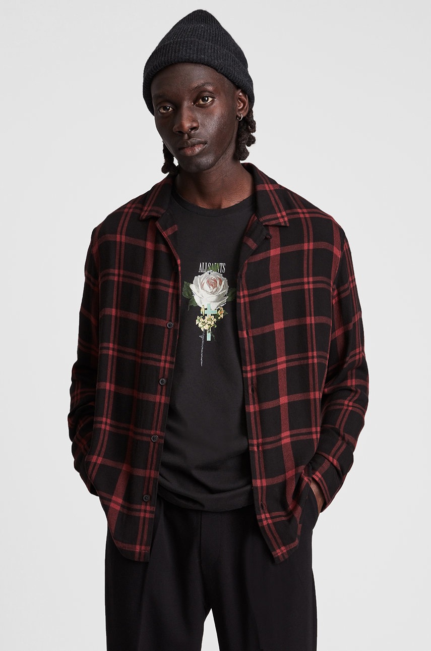 

Риза AllSaints мъжка в черно със стандартна кройка с класическа яка, Черен