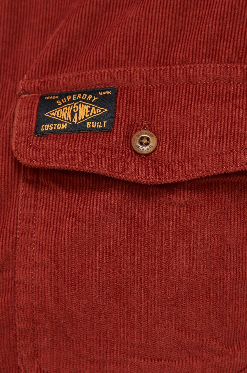 

Вельветовая рубашка Superdry мужская цвет коричневый regular воротник button-down