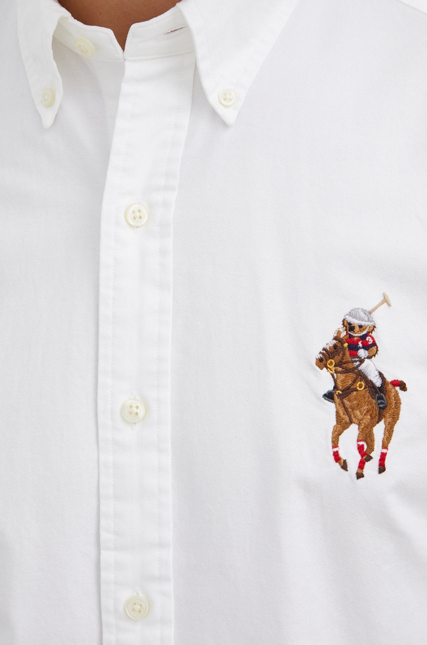 

Хлопковая рубашка Polo Ralph Lauren мужская цвет белый regular воротник button-down
