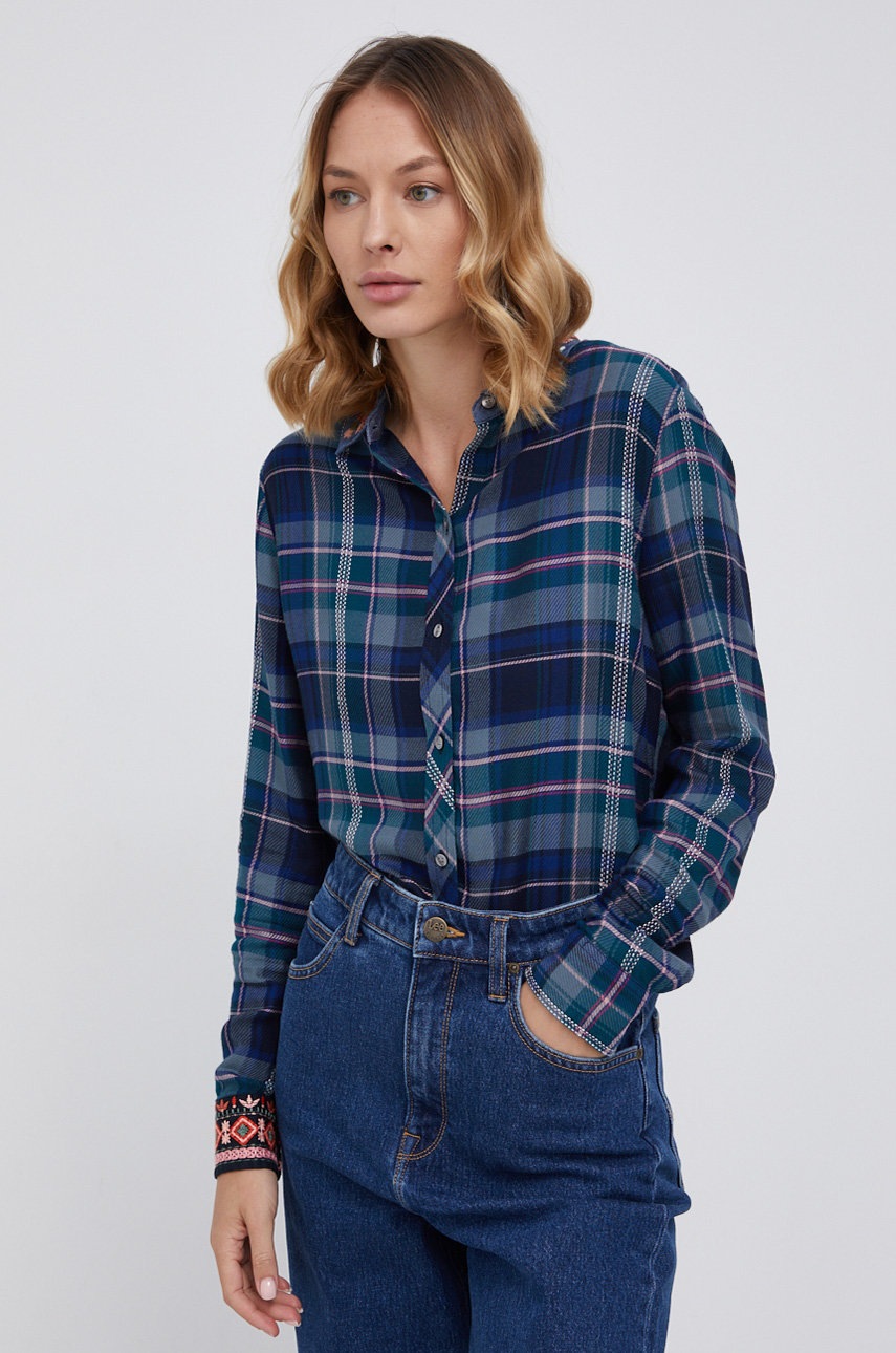 

Риза Desigual дамска в тъмносиньо със стандартна кройка с класическа яка, Тъмносин