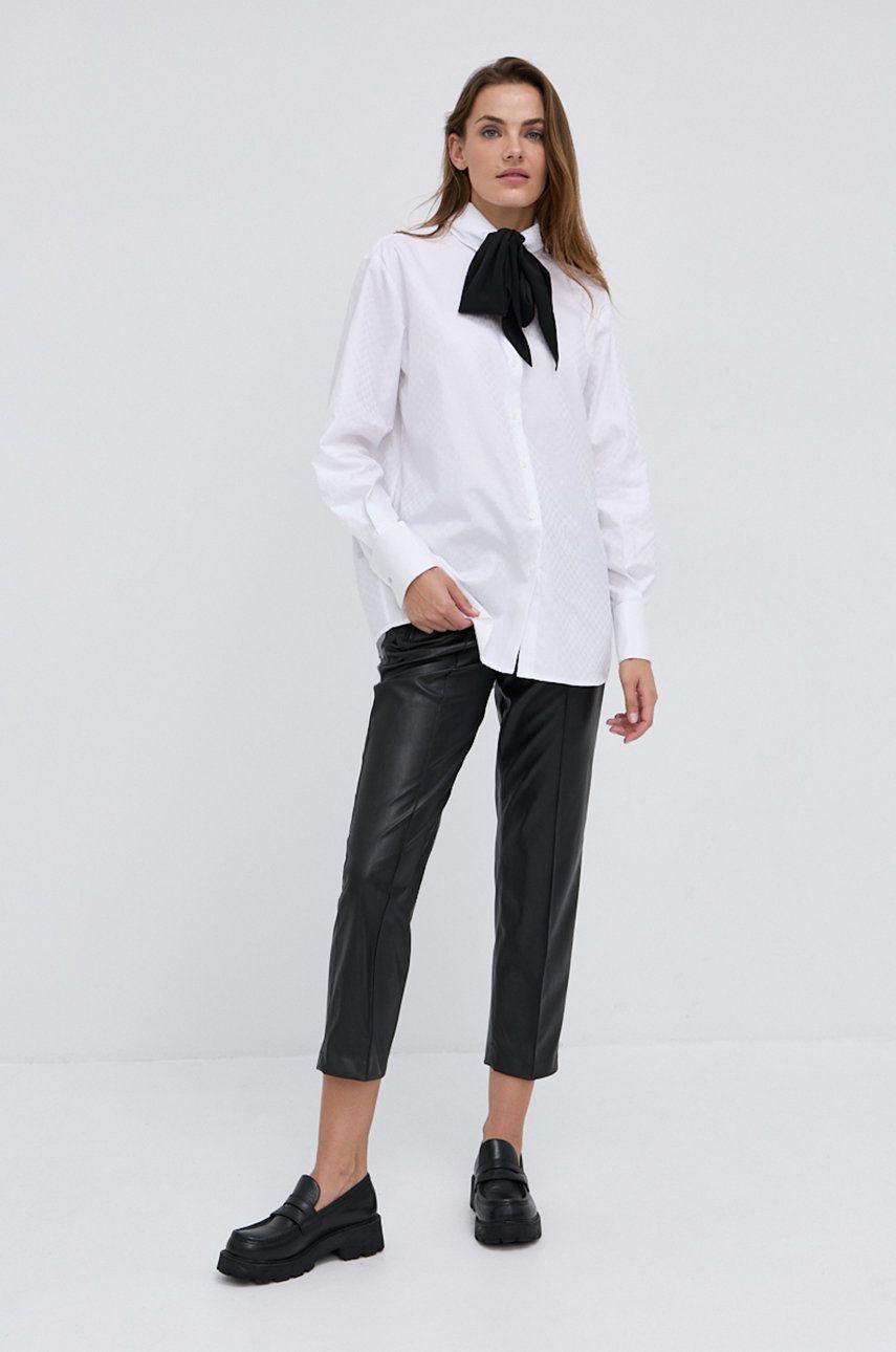 Karl Lagerfeld Cămașă din bumbac femei, culoarea alb, cu guler clasic, regular answear.ro
