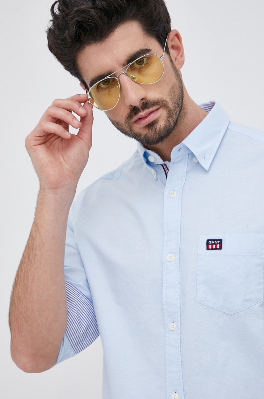 

Памучна риза Gant мъжка със стандартна кройка с яка с копче, Син