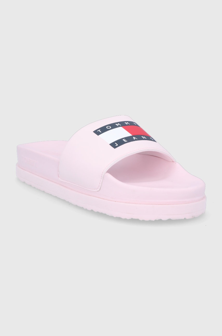 

Шльопанці Tommy Jeans жіночі колір рожевий на платформі
