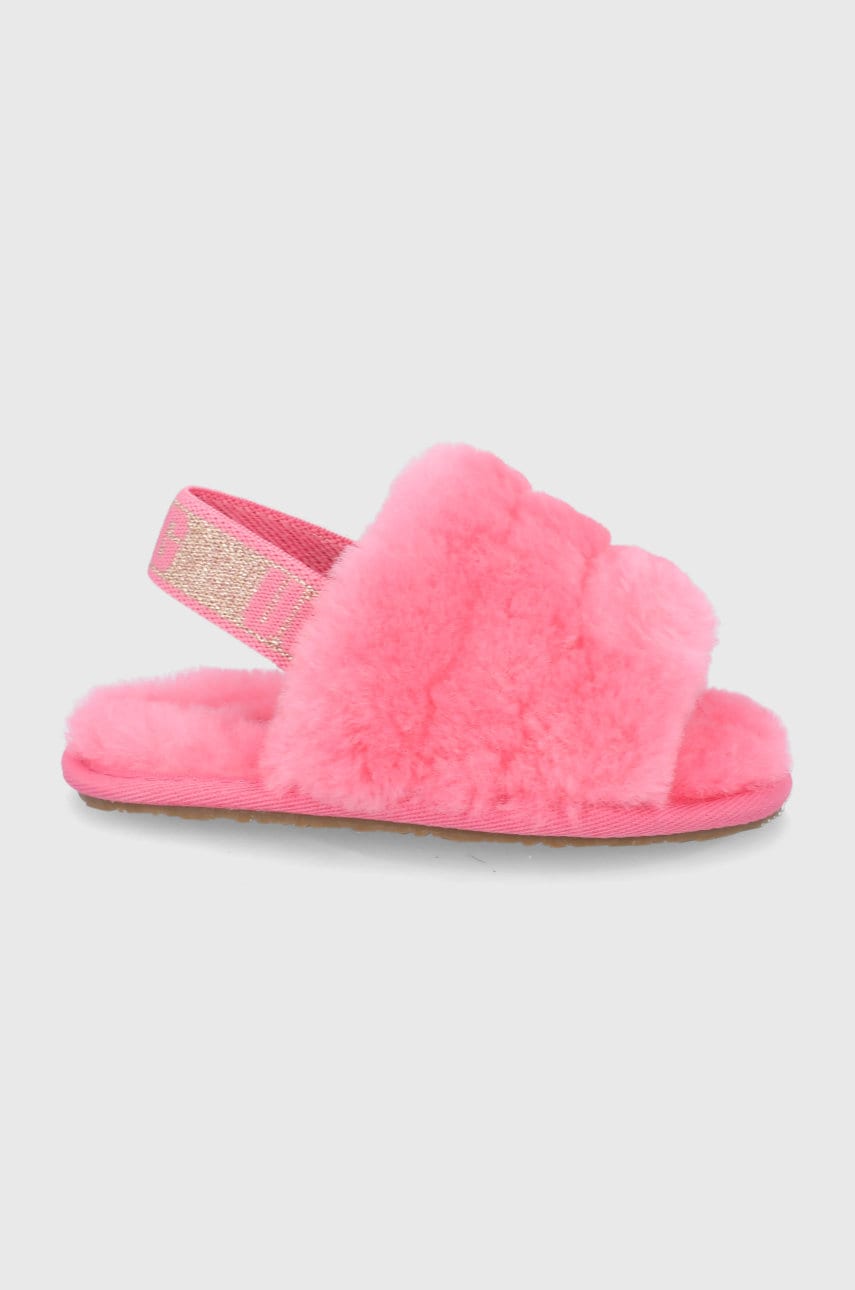 Ugg papuci de lână pentru copii fluff yeah slide culoarea roz