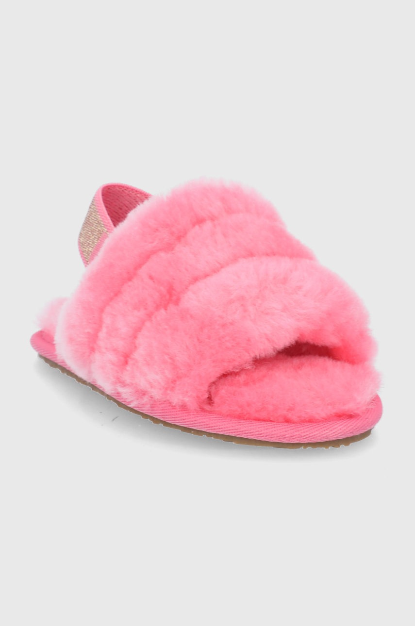 

Вовняні дитячі тапочки UGG Fluff Yeah Slide колір рожевий