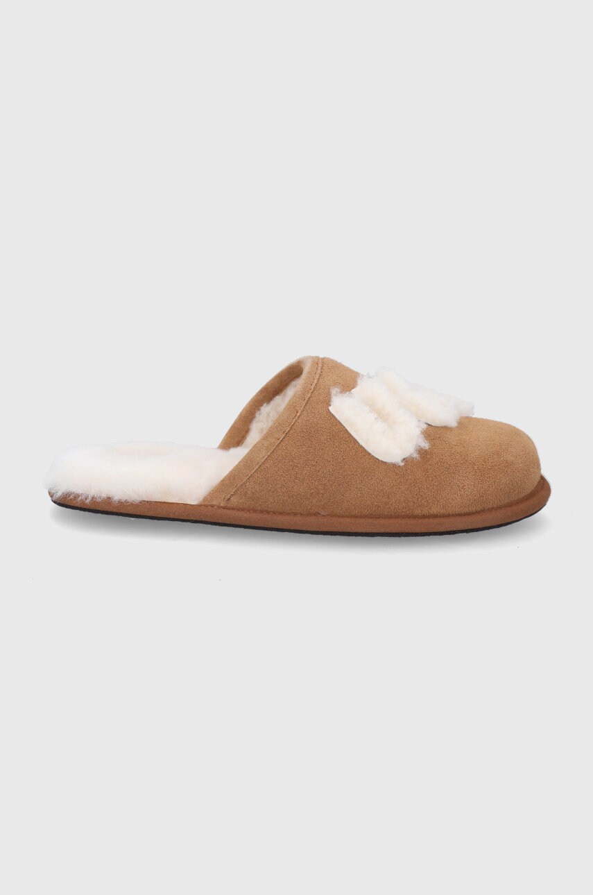 Ugg papuci din piele întoarsă scuff logo culoarea maro