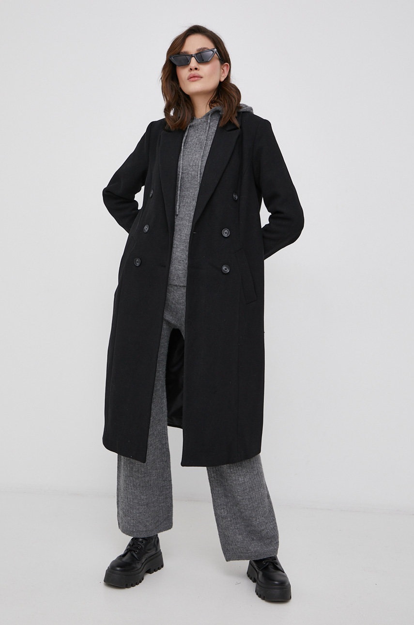 

Пальто с примесью шерсти Vero Moda цвет чёрный переходное двубортное