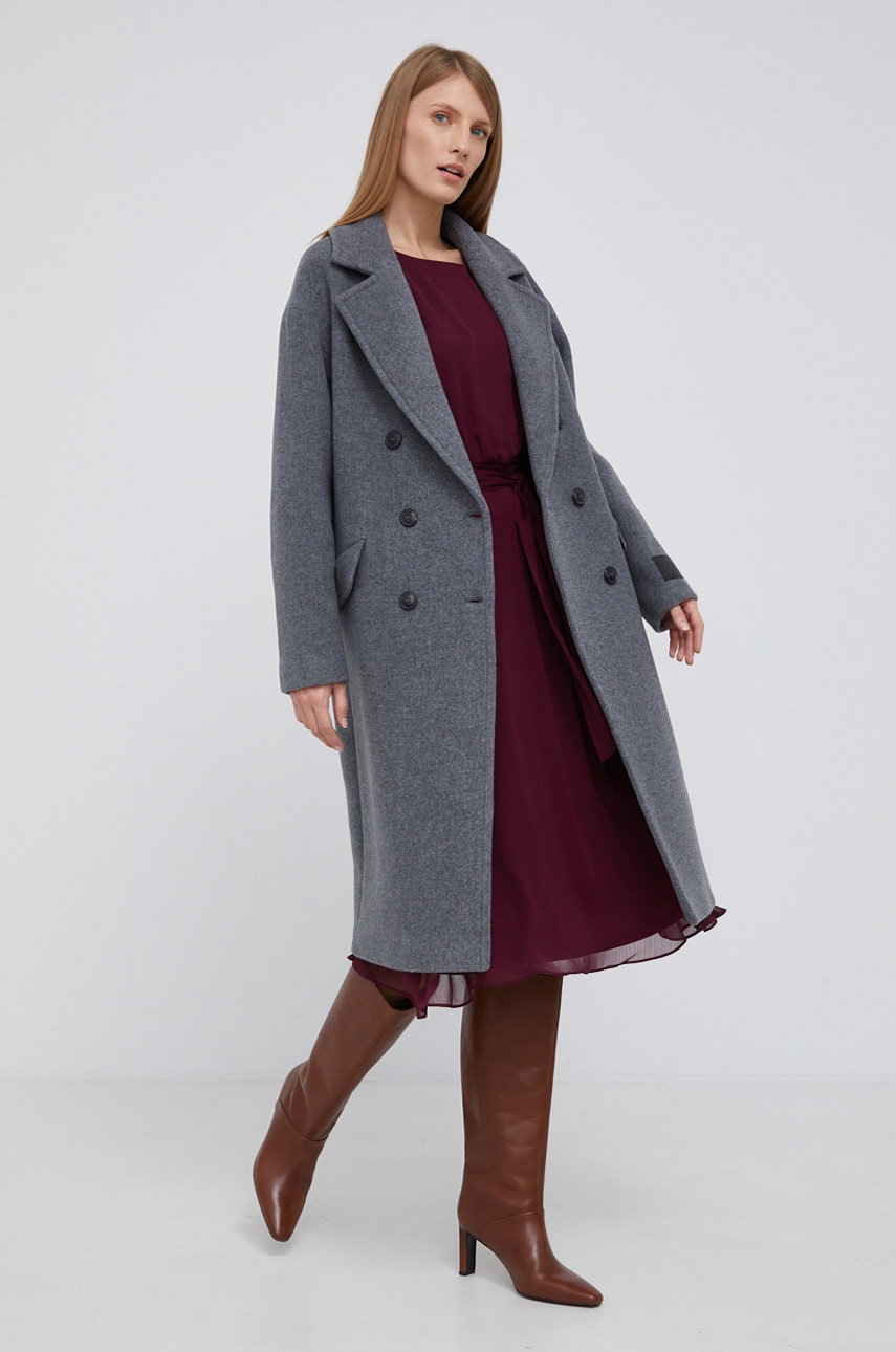 

Вълнено палто Tommy Hilfiger в сиво с преходна изолация с двуредно закопчаване, Сив