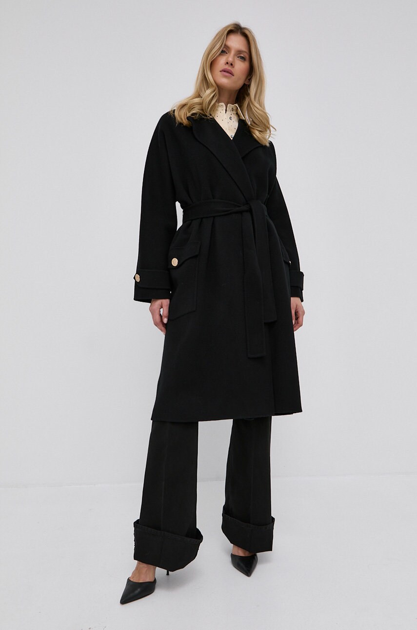 Elisabetta franchi palton de lână culoarea negru, de tranzitie