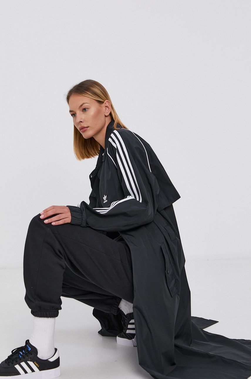 Adidas Originals Trenci femei, culoarea negru, de tranzitie, oversize
