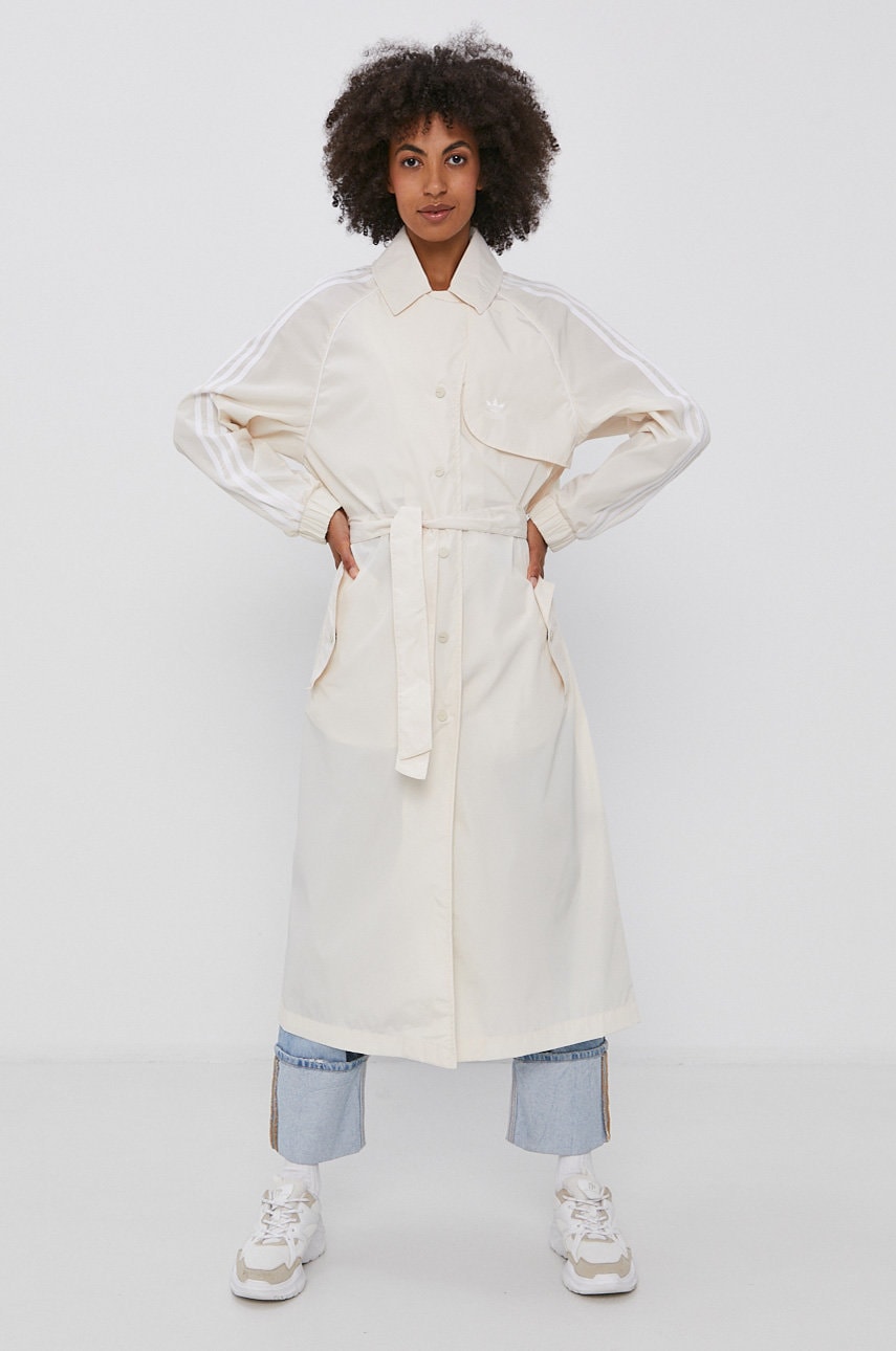 

Тренч adidas Originals H35631 женский цвет кремовый переходной oversize