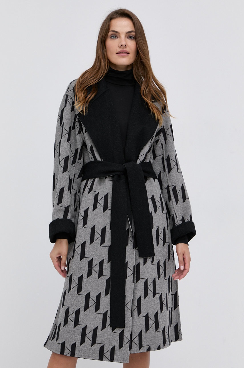 Karl Lagerfeld Palton de lână culoarea negru, de tranzitie, desfacut Karl Lagerfeld Palton de lână culoarea negru, de tranzitie, desfacut answear.ro