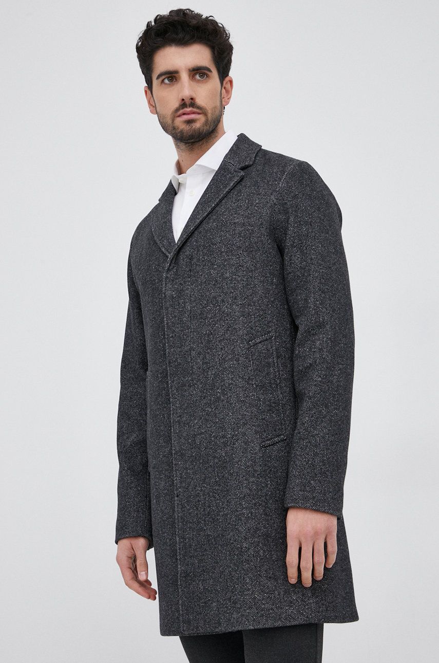 Selected Homme Palton de lână culoarea gri, de tranzitie answear.ro