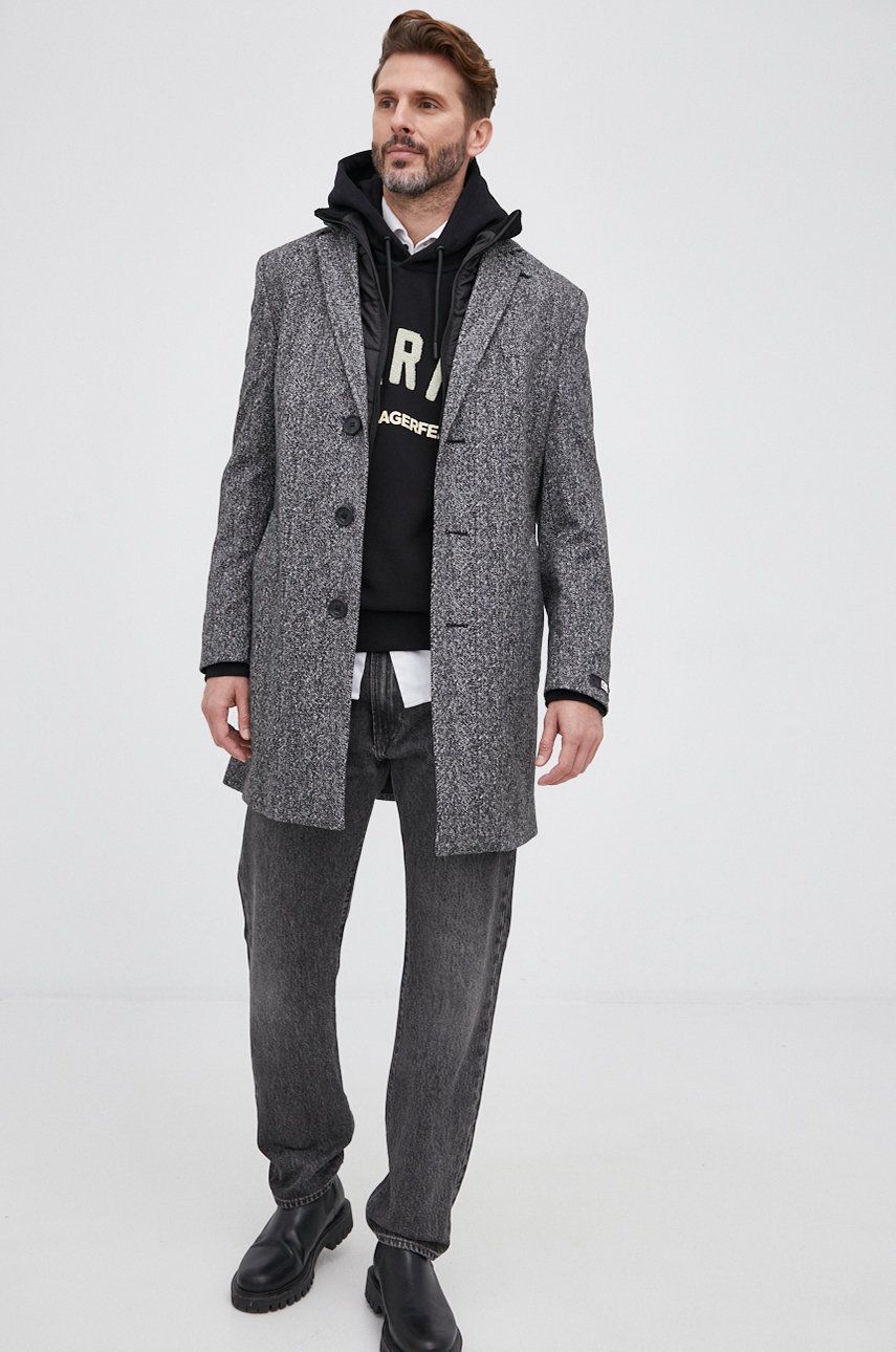 Karl Lagerfeld Palton bărbați, culoarea gri, de tranzitie answear.ro