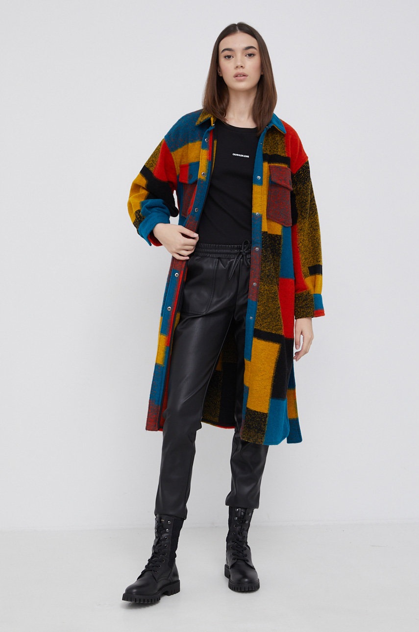 

Шерстяное пальто Desigual цвет жёлтый переходное