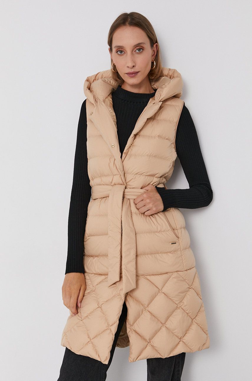 Woolrich Vestă de puf femei, culoarea bej, de iarnă imagine reduceri black friday 2021 answear.ro