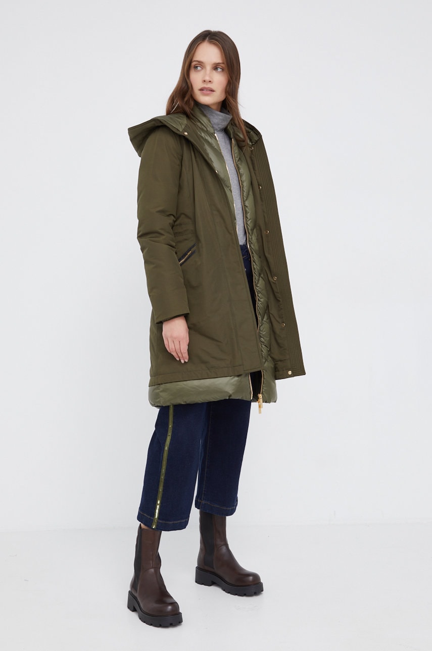 Woolrich geacă de puf femei, culoarea verde, de iarnă
