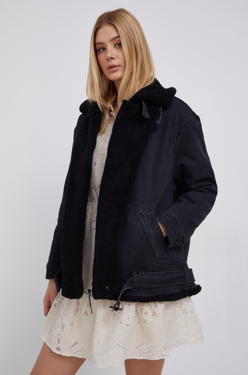 

Дънково яке Calvin Klein Jeans дамско в черно с преходна изолация, Черен