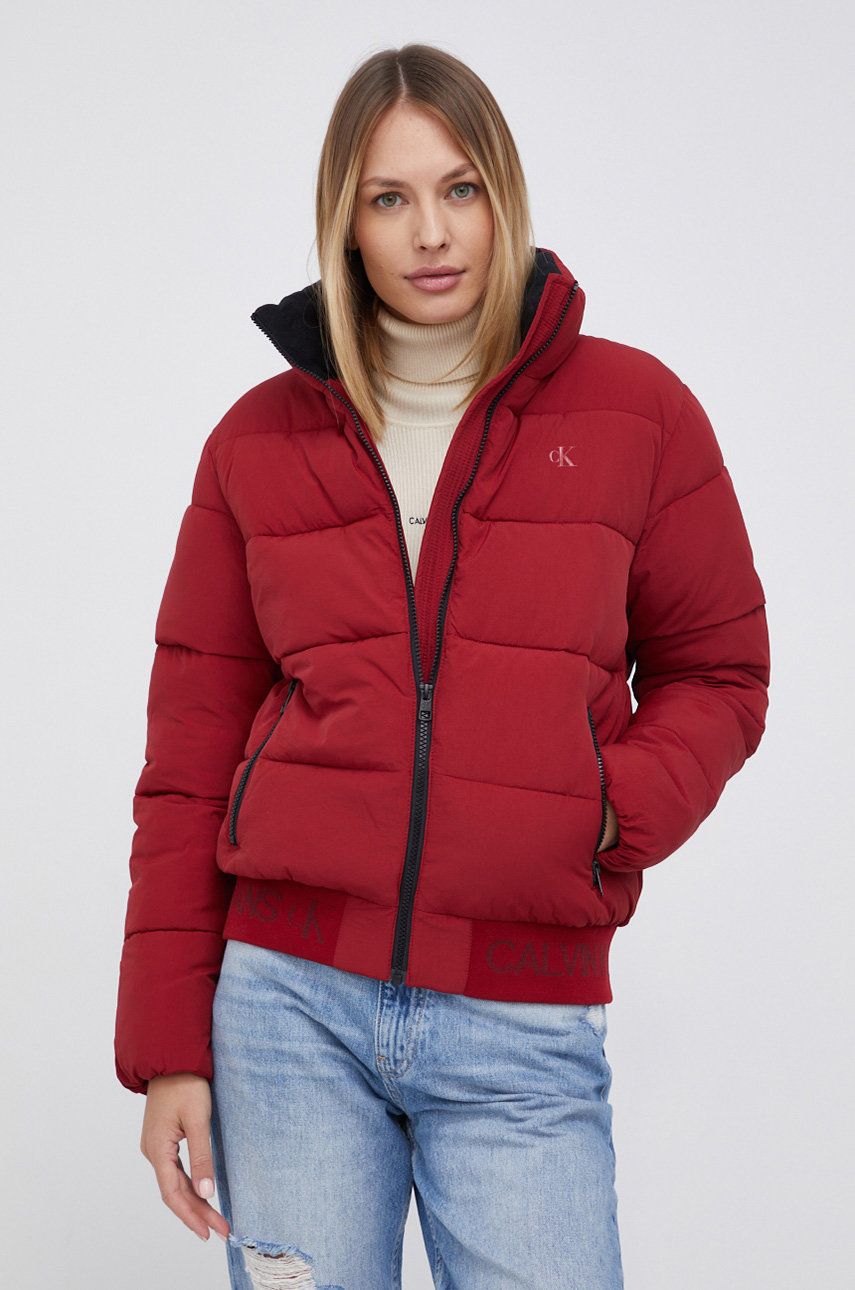 Calvin Klein Jeans Kurtka bomber damski kolor czerwony zimowa