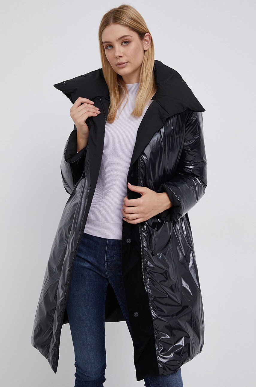 Emporio armani geacă de puf cu două fețe femei, culoarea negru, de iarnă