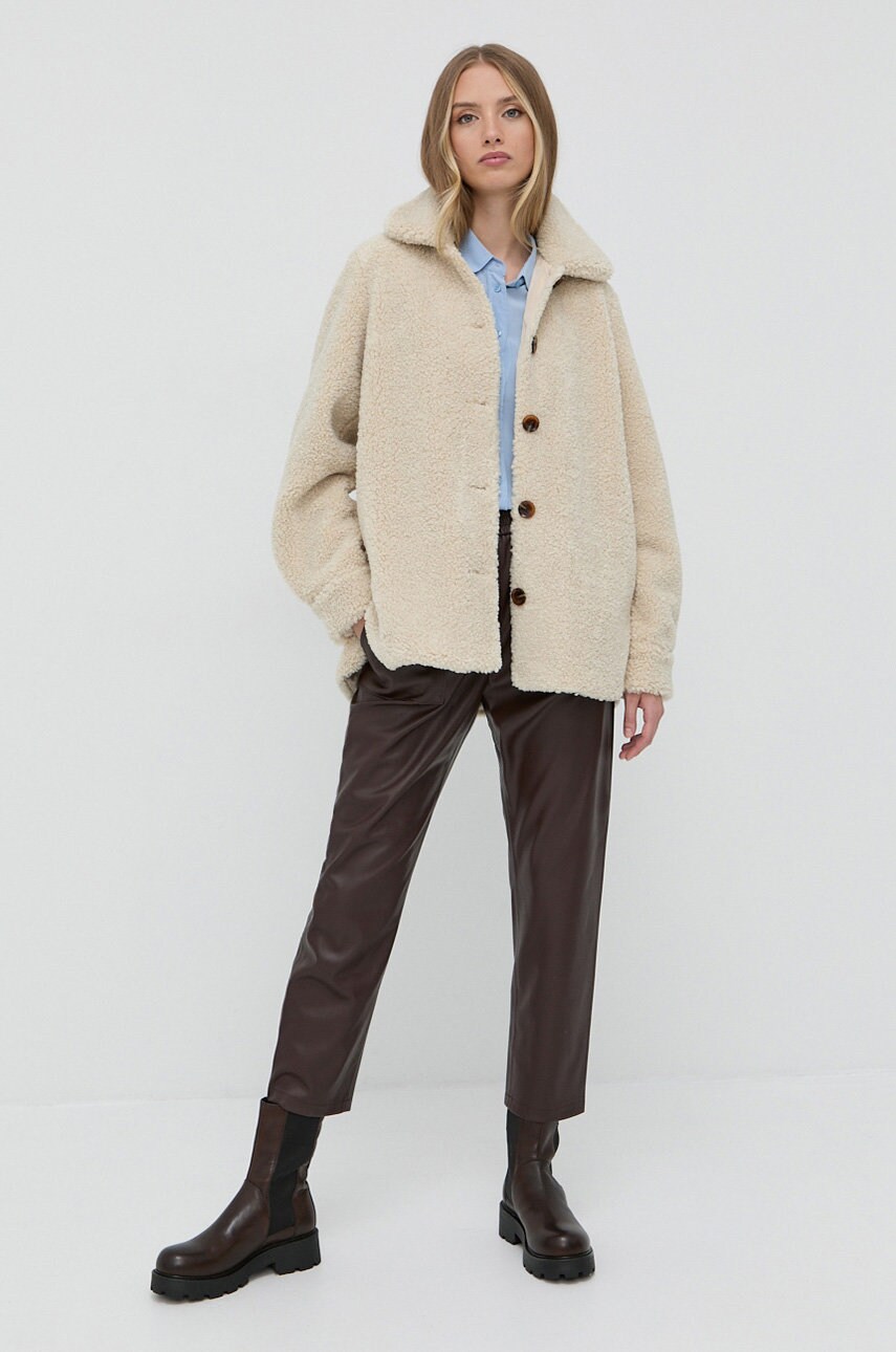 

Пальто Samsoe Samsoe женское цвет кремовый переходная oversize