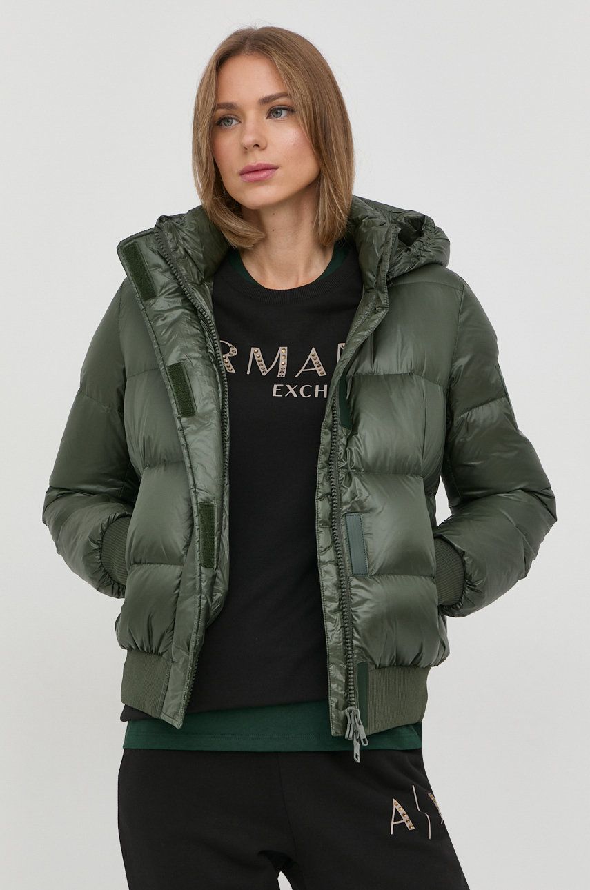 Armani Exchange kurtka puchowa damska kolor zielony zimowa