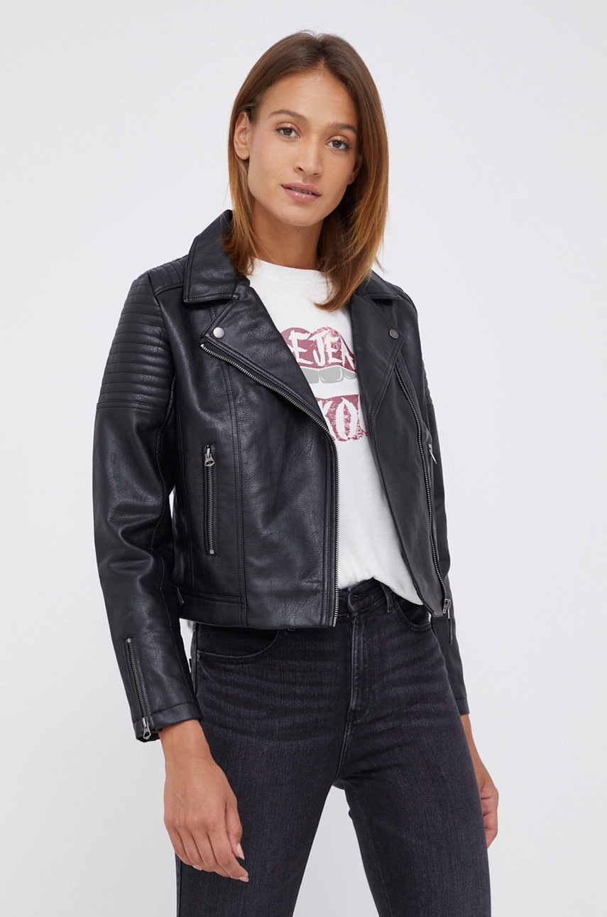

Рокерско яке Pepe Jeans Susane дамско в черно с преходна изолация, Черен