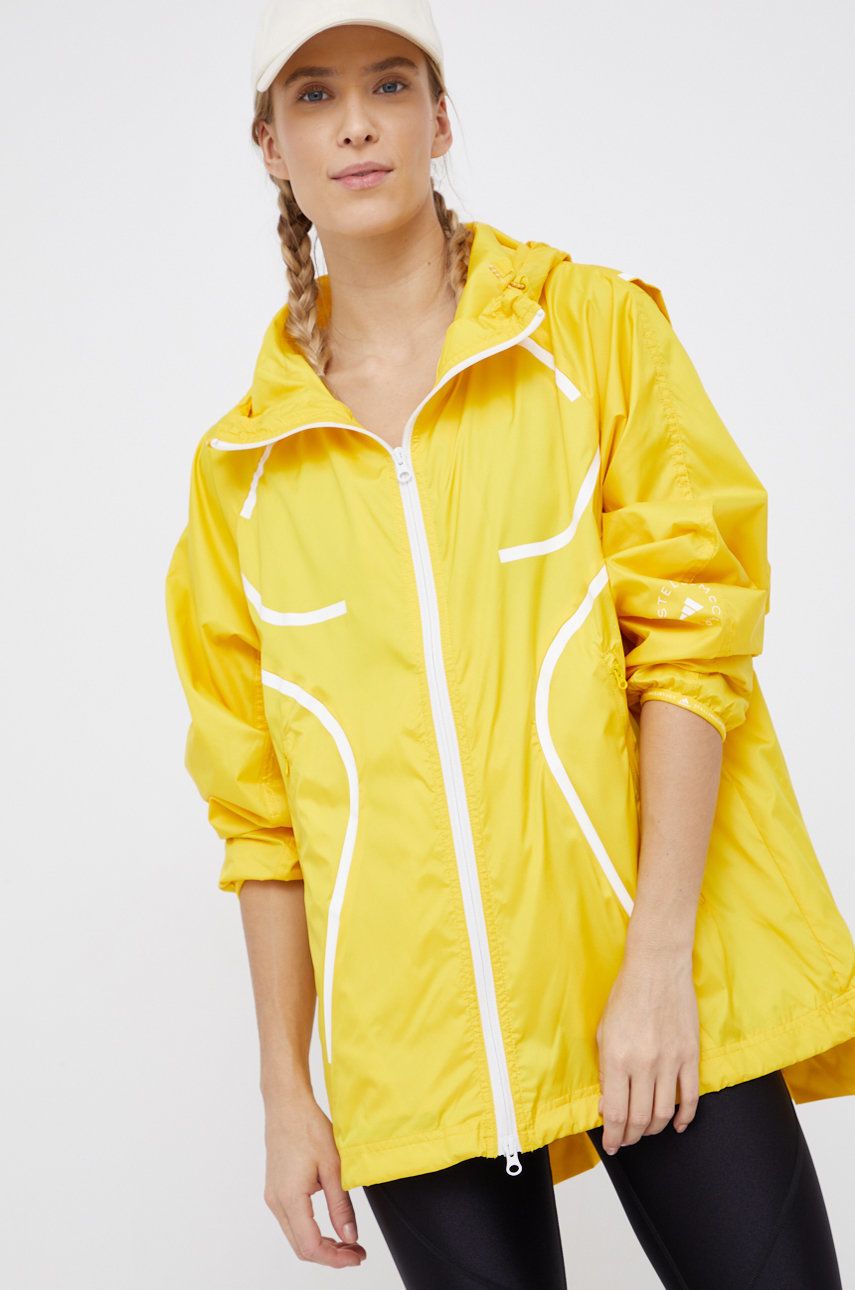 Adidas by Stella McCartney Geaca femei, culoarea galben, de tranzitie, oversize