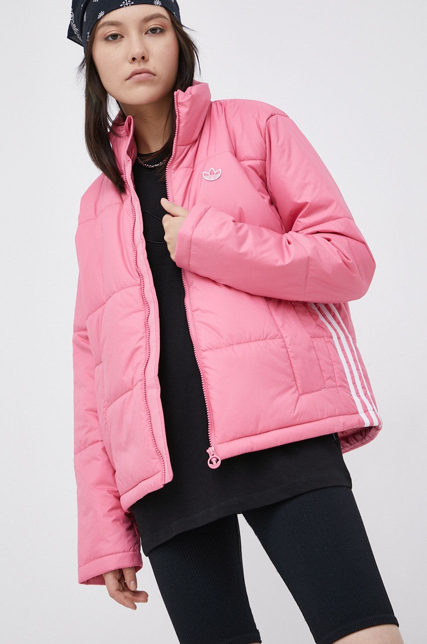 Adidas Originals Geaca femei, culoarea roz, de tranzitie