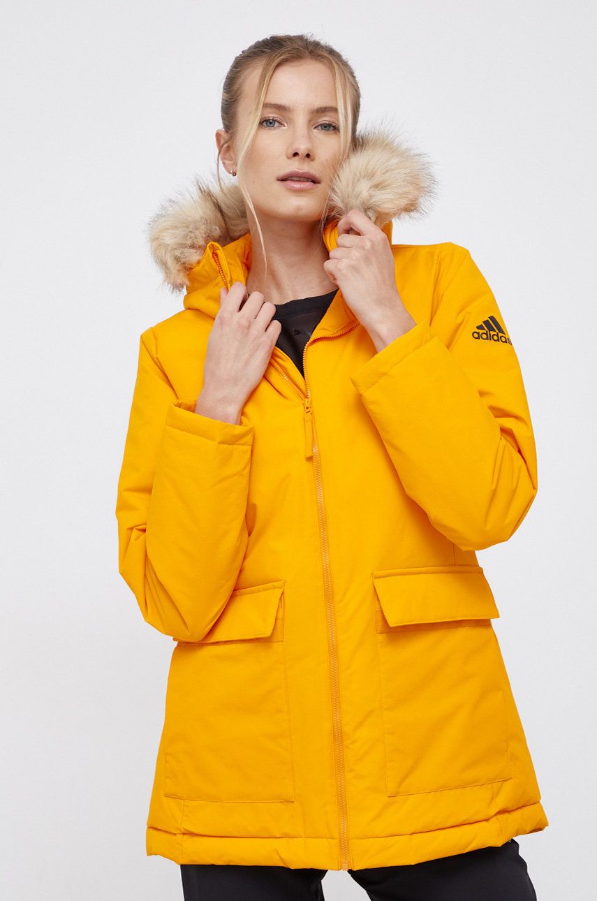 Adidas Performance Geacă GQ2338 femei, culoarea portocaliu, de iarnă