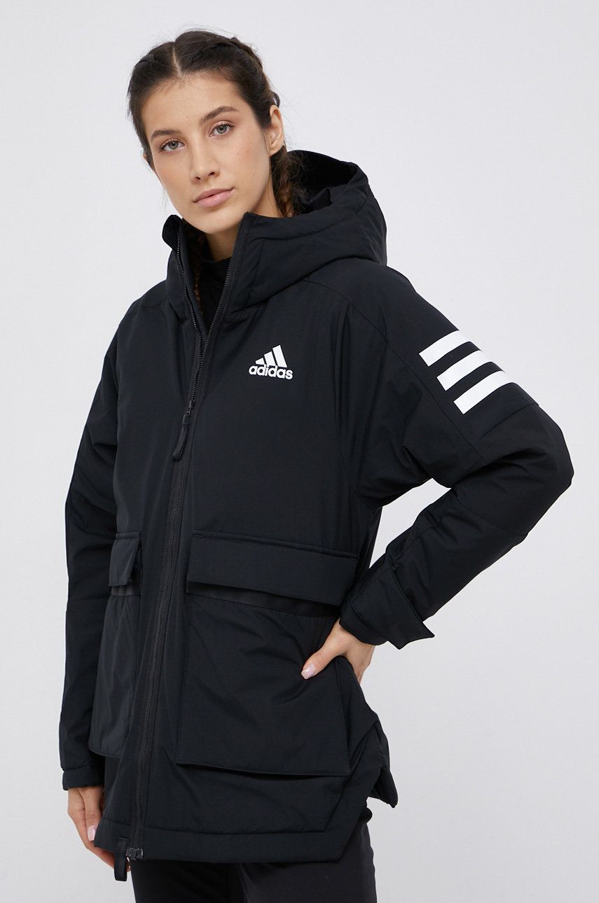 Adidas Performance Geaca femei, culoarea negru, de iarna, oversize