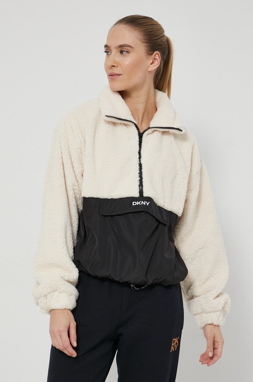 Dkny Bluza damska kolor kremowy przejściowa
