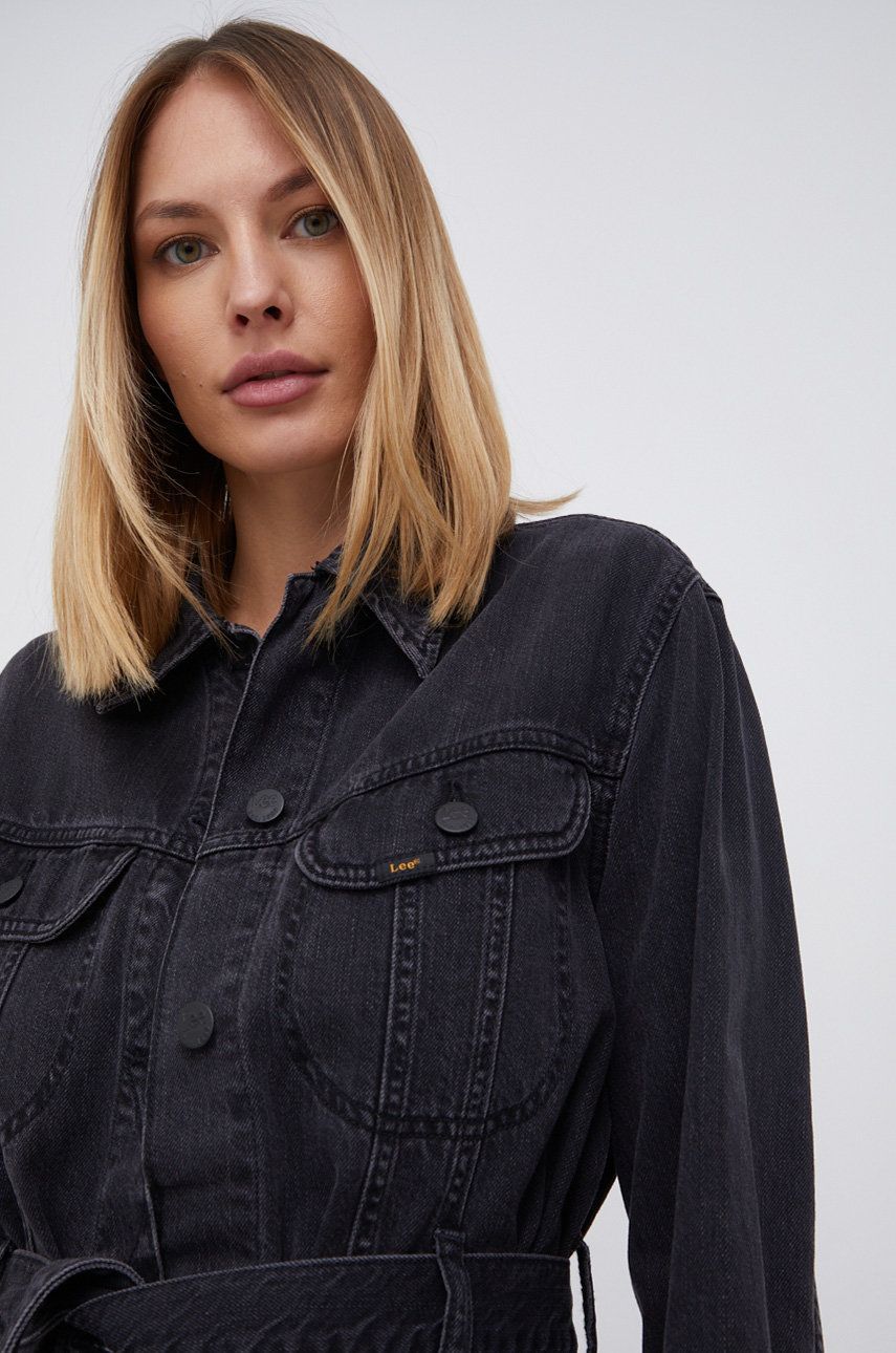 Lee Geacă jeans femei, culoarea negru, de tranzitie