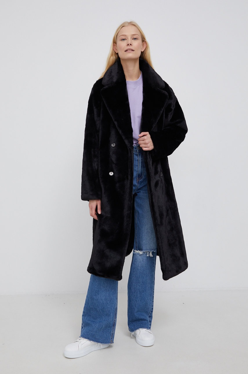 

Пальто Dkny колір чорний перехідне двобортне