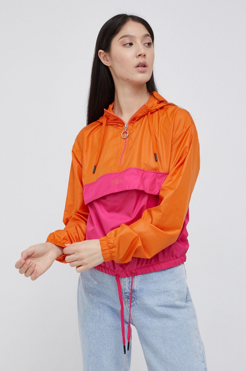 Fila Geacă femei, culoarea portocaliu, de tranzitie imagine reduceri black friday 2021 answear.ro
