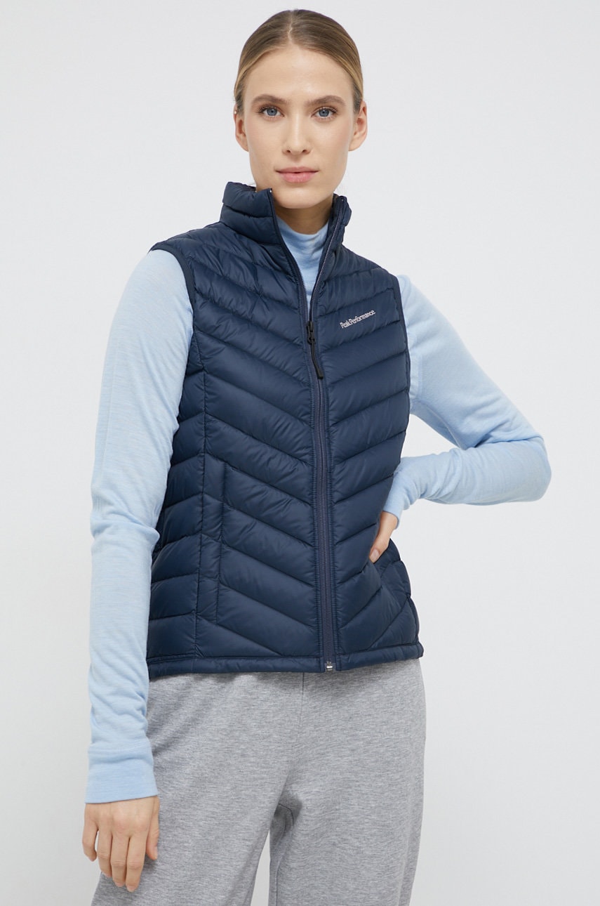 Peak Performance Vestă de puf culoarea albastru marin, de tranzitie