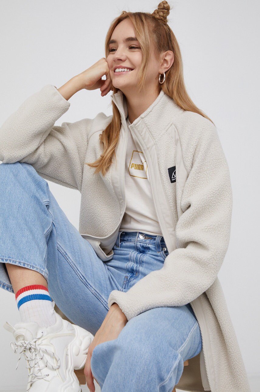 New balance geacă femei, culoarea galben, de tranzitie, oversize