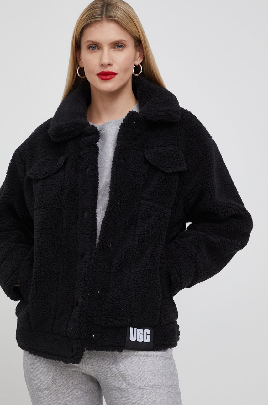 UGG Geacă femei, culoarea negru, de tranzitie, oversize
