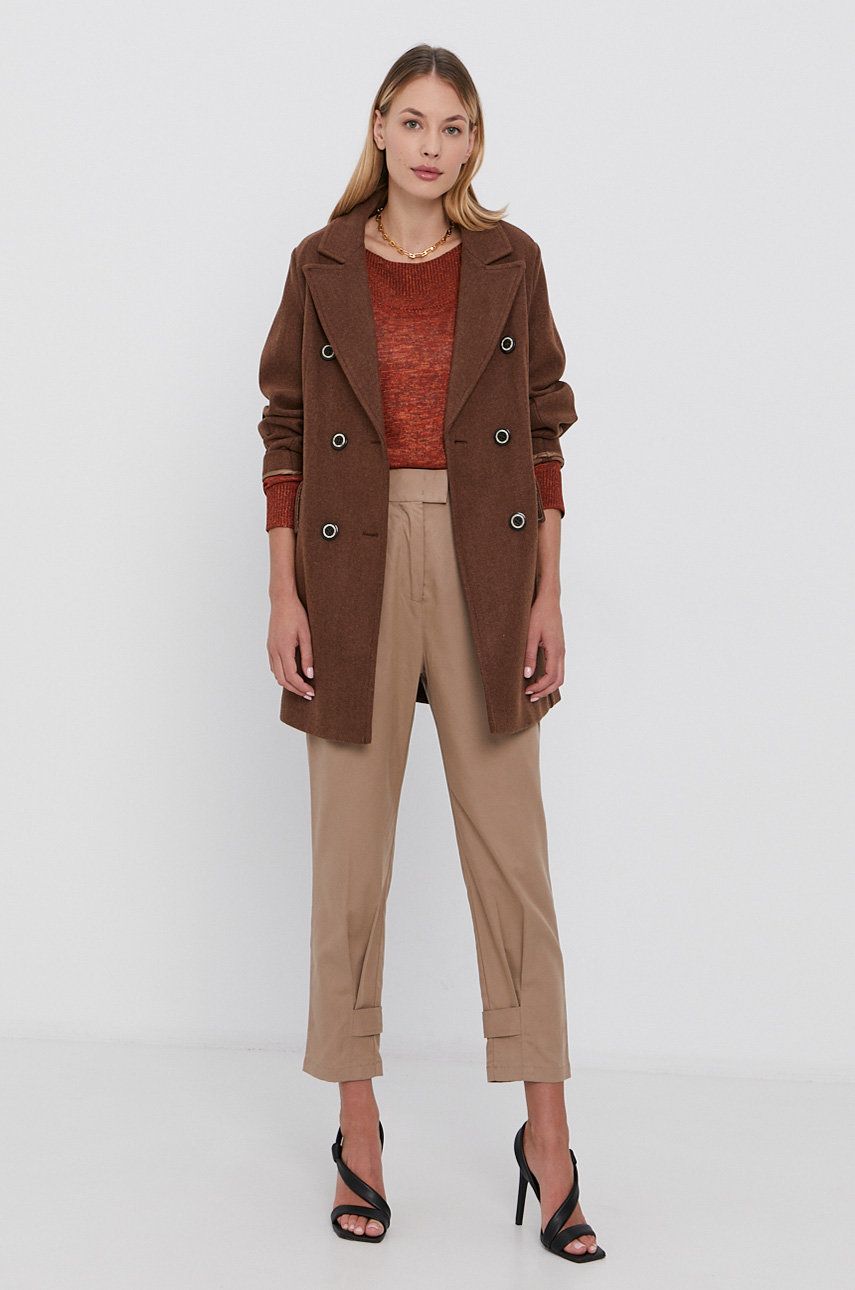 Sisley Palton femei, culoarea maro, de tranzitie imagine reduceri black friday 2021 answear.ro