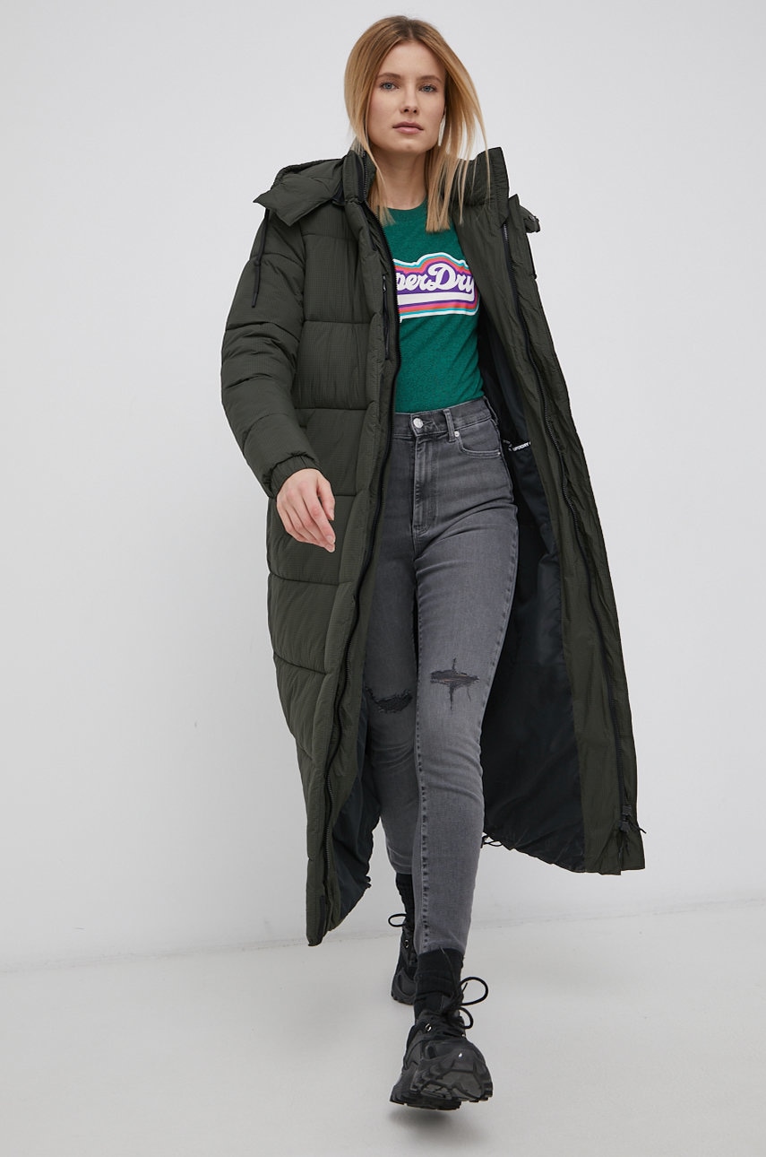 

Куртка Superdry жіноча колір зелений зимова