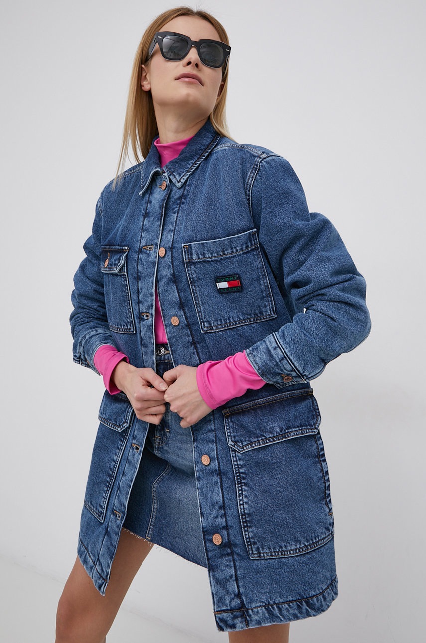 

Дънково яке Tommy Jeans дамско в тъмносиньо с преходна изолация, Тъмносин