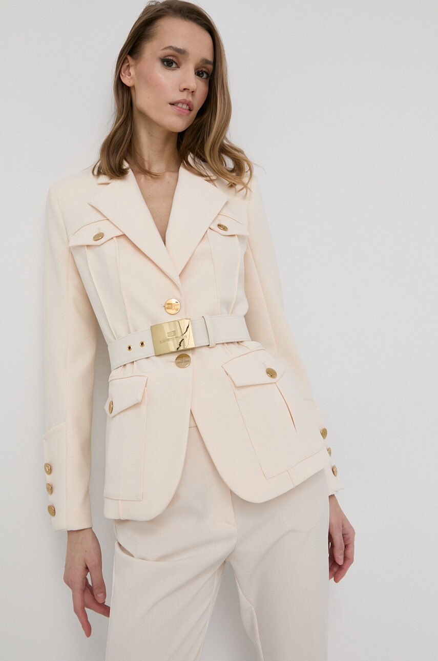Elisabetta franchi sacou culoarea bej, un singur rand de nasturi, neted