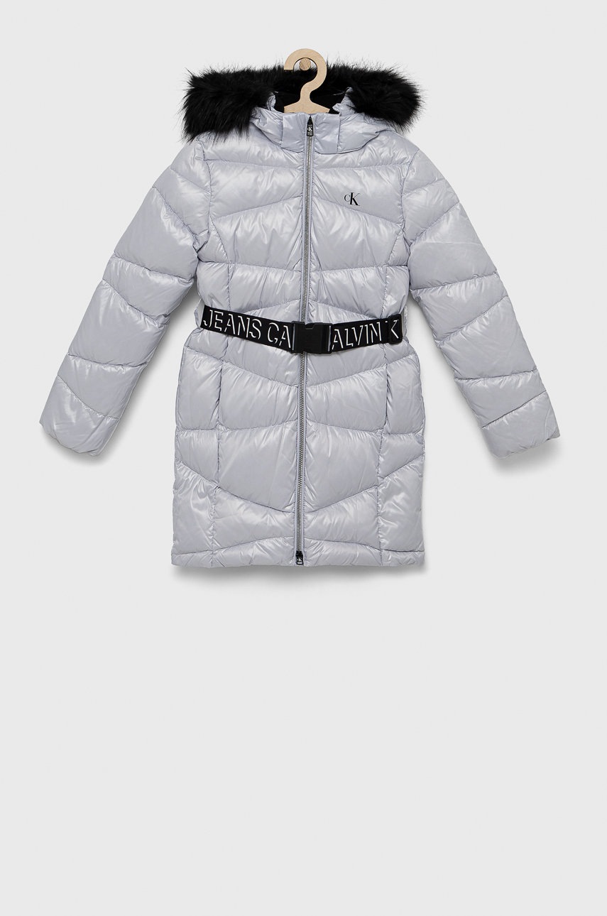 

Детско пухено яке Calvin Klein Jeans в сиво, Сив